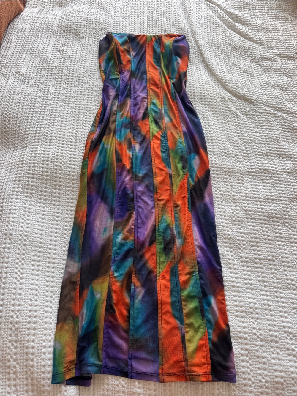 Fashion Nova Strapless Rainbow Multi Color Panel Midi Sleek Dress